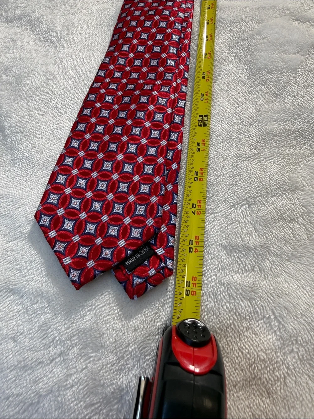 McMahan's Mens Handmade 100% Silk Tie Red Blue Geometric Circle Classic Width